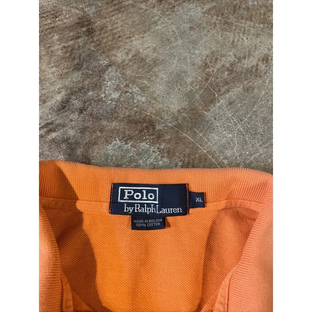 Vintage Polo Ralph Lauren Orange Polo Shirt‎ Navy Pony Logo Men's Sz XL